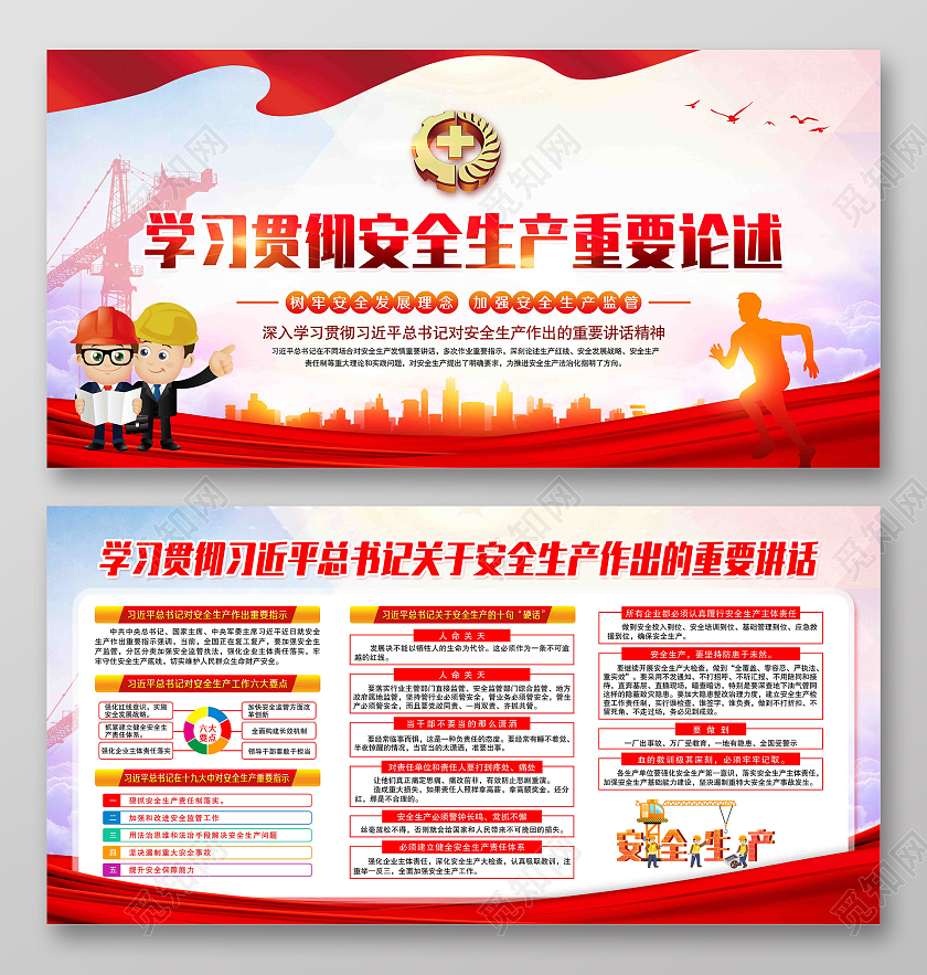 红色全国安全生产月学习贯彻述安全生产重要论述宣传栏