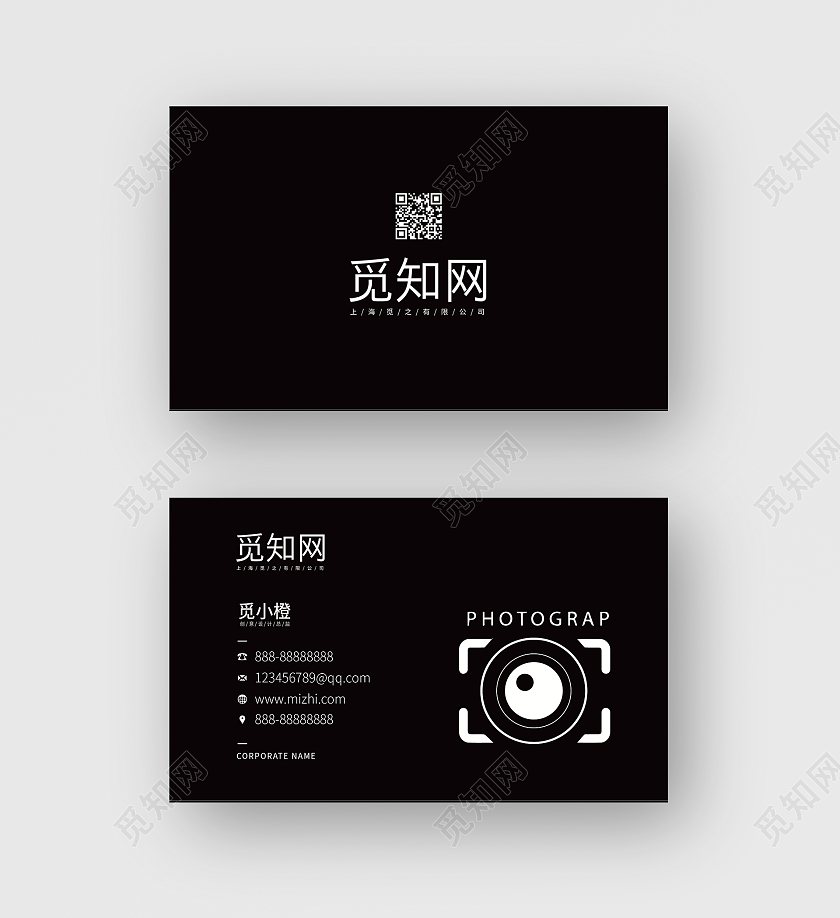 黑色简约摄影师名片摄像名片