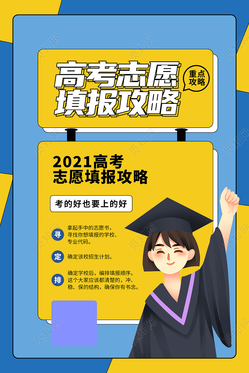 蓝色卡通高考志愿填报指南海报高考报考