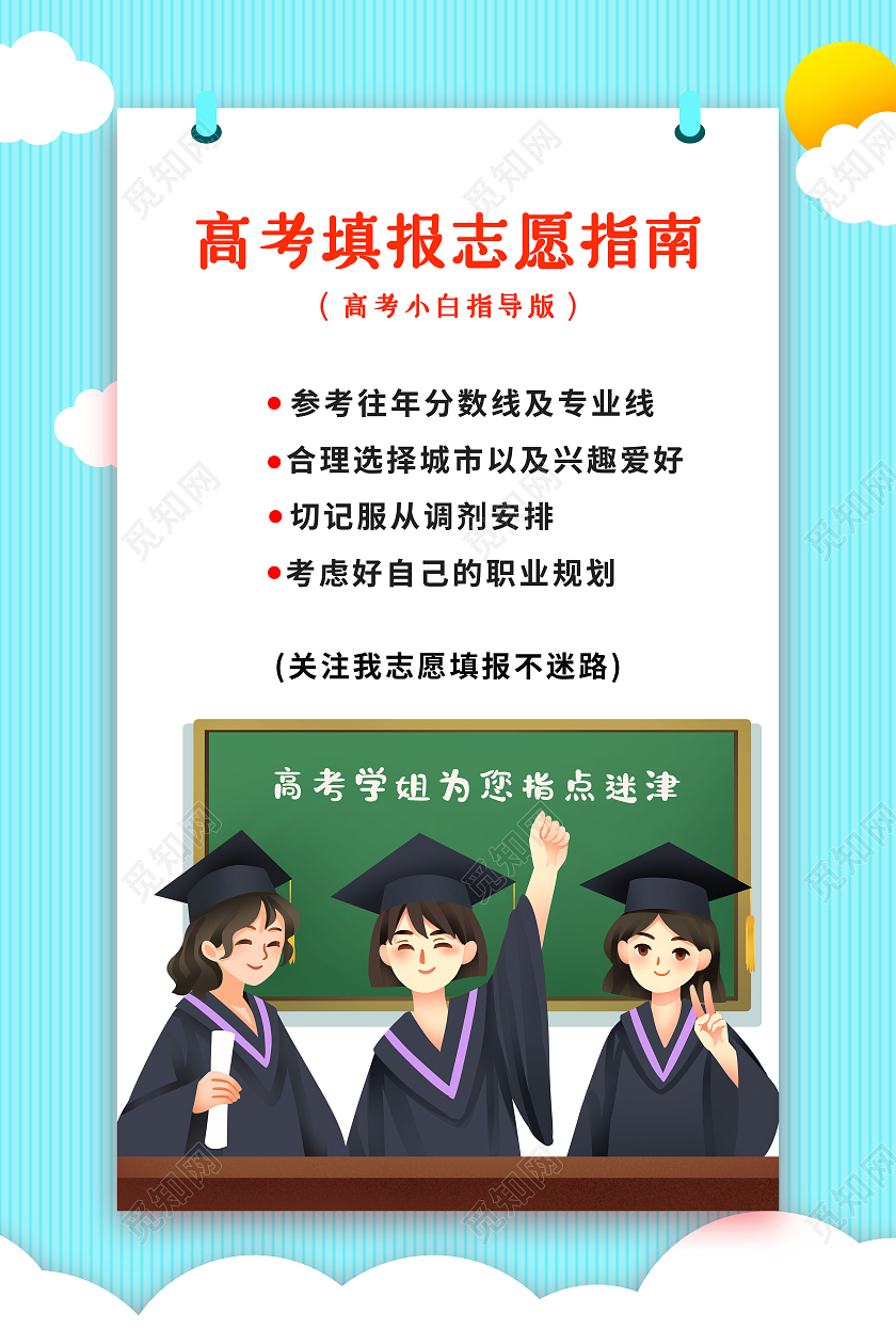 蓝色卡通高考志愿填报指南海报高考报考
