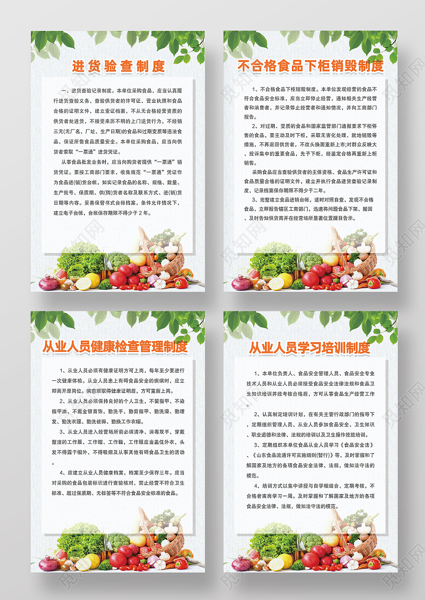 绿色简约食堂食品安全管理制度宣传海报套图