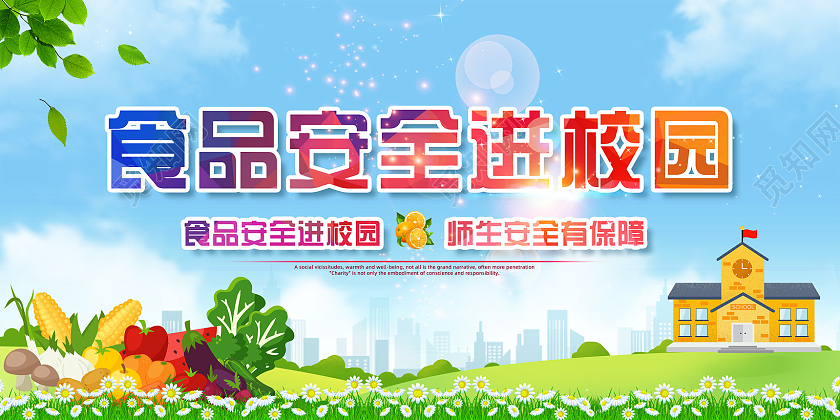 蓝天草地手绘食品安全园进校园食堂食品安全展板