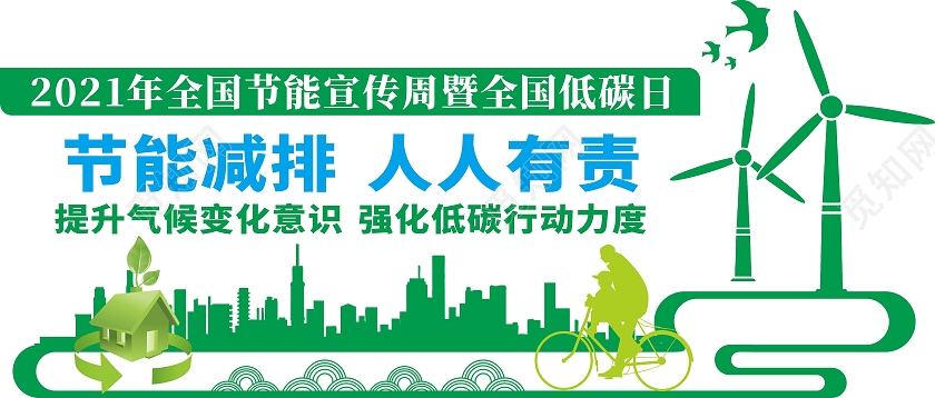 绿色几何卡通风节能减排人人有责节能文化墙