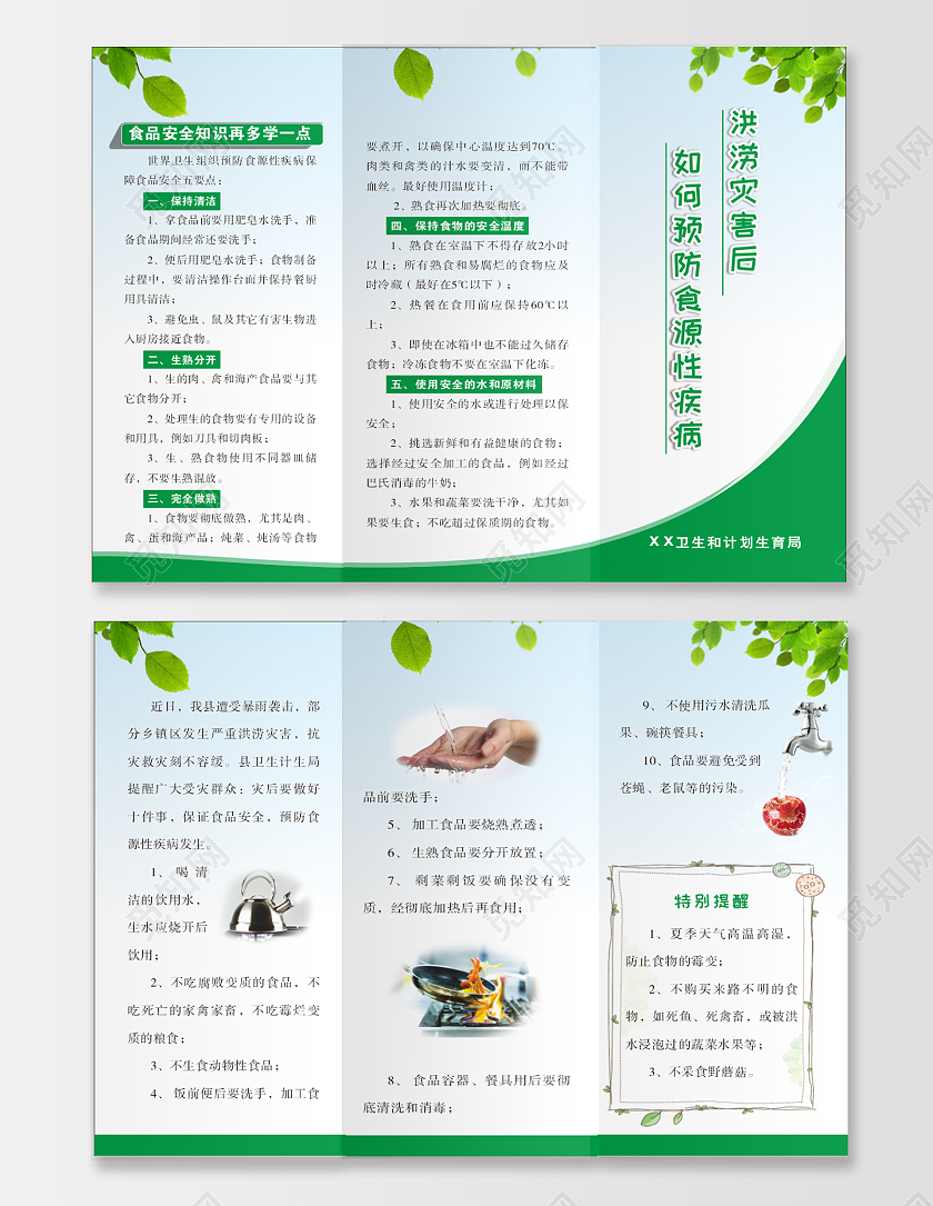 绿色树叶预防食源性疾病食品安全食品安全知识食品安全三折页