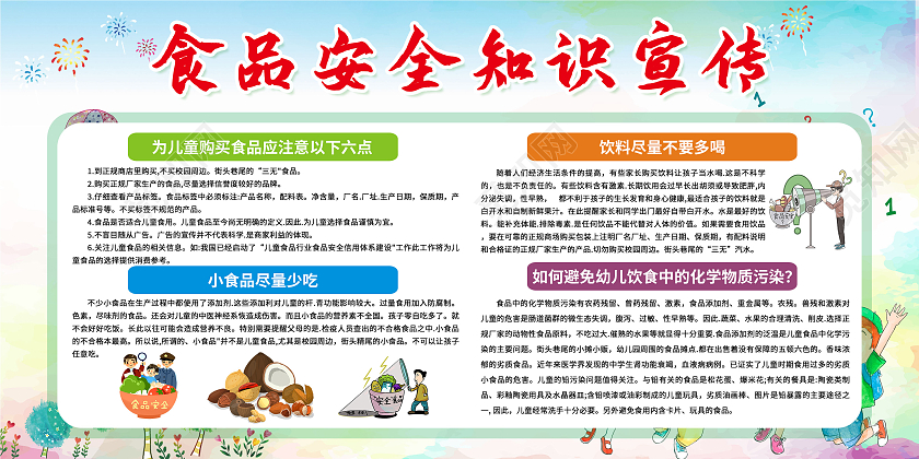 浅色卡通食品安全知识宣传栏幼儿园食品安全宣传栏
