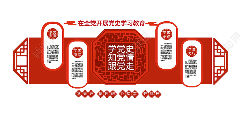 红色创意中国风学党史知党情跟党走文化墙设计