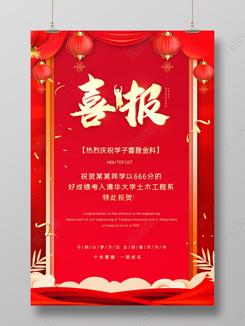 贺报高考喜报金榜题名获奖光荣榜学校海报
