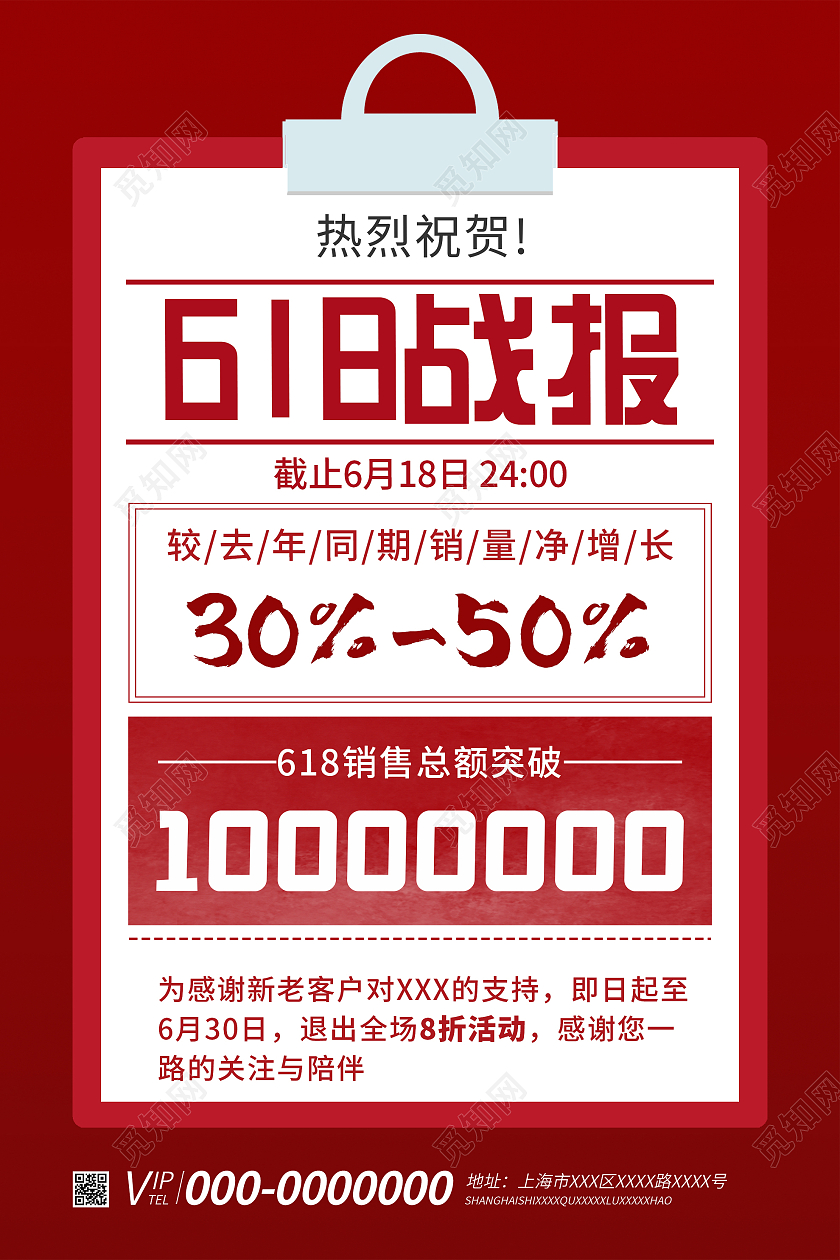 红色简约热烈祝贺618战报海报