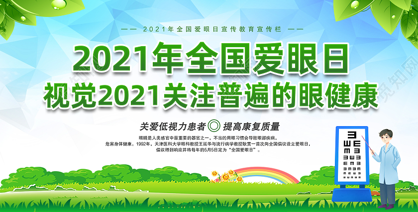 绿色简约2021年全国爱眼日全国爱眼日展板