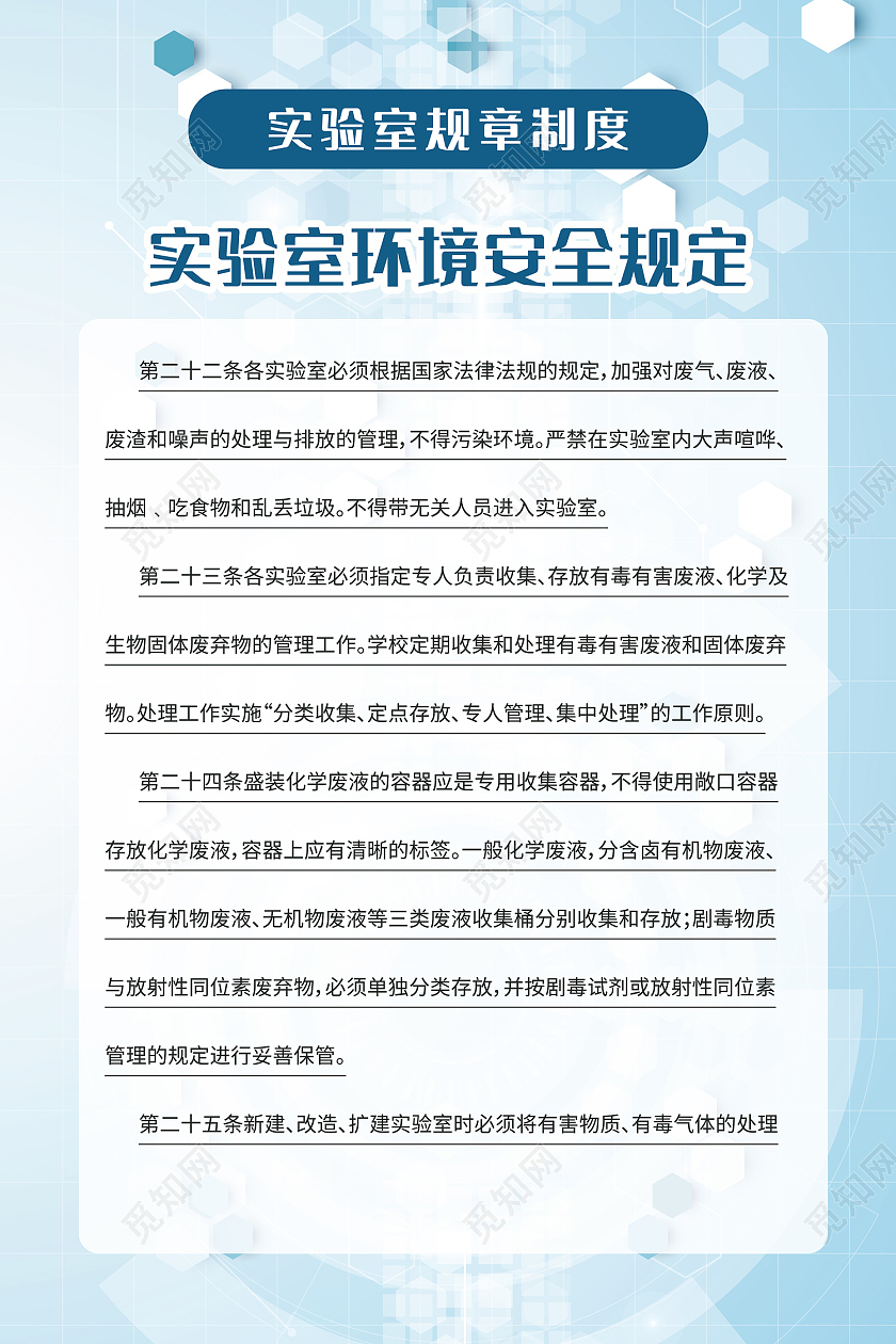 蓝色简约风实验室环境安全规定海报