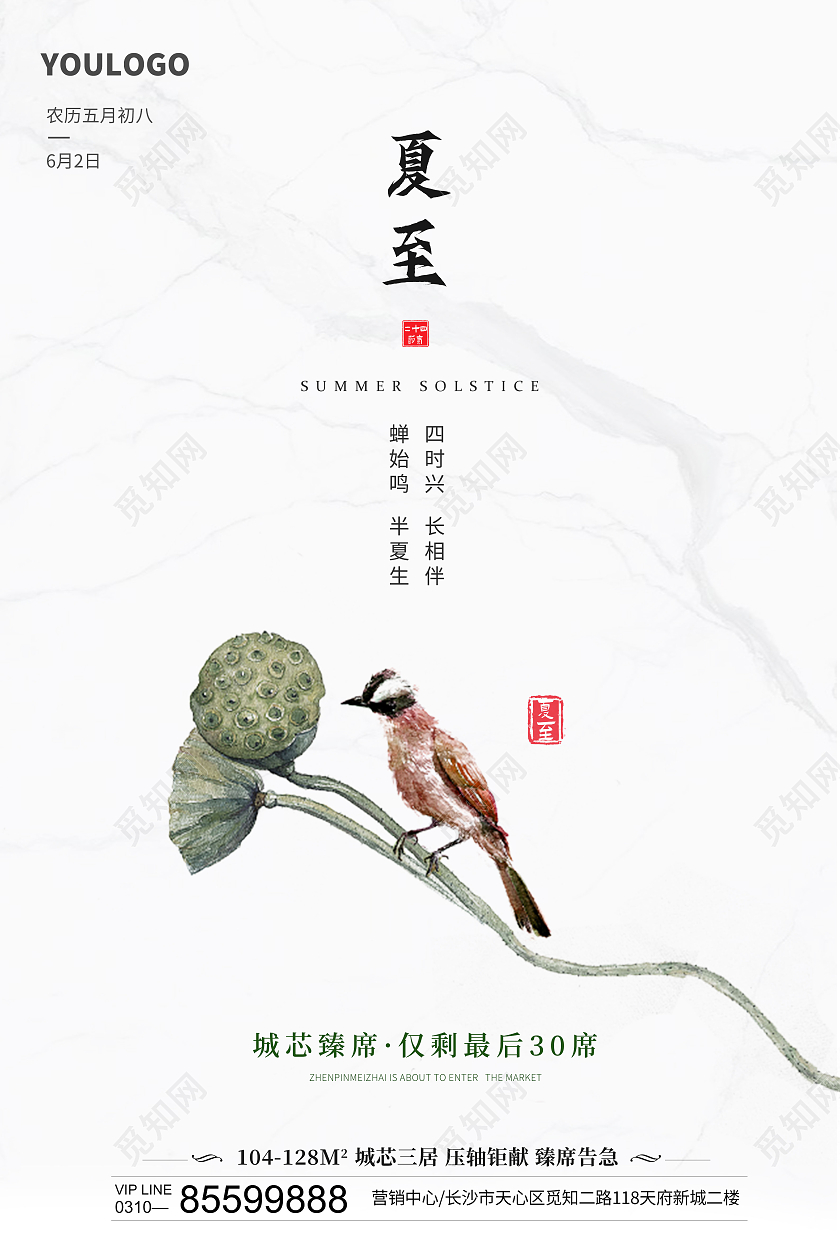 插画风夏至海报二十四节气海报房地产海报二十四节气24节气夏至