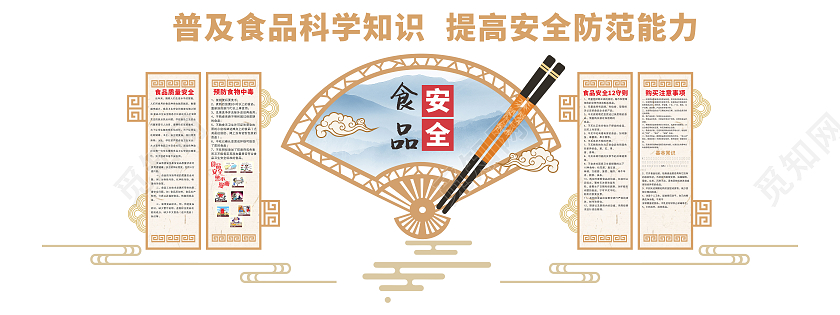 创意中式扇形校园食品安全文化墙