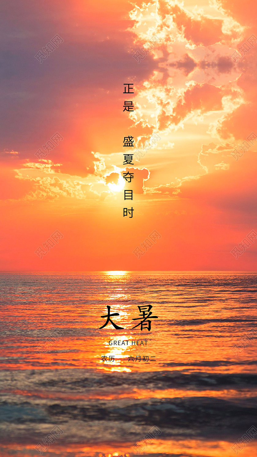 简约清新唯美二十四节气大暑手机UI海报大暑手机海报