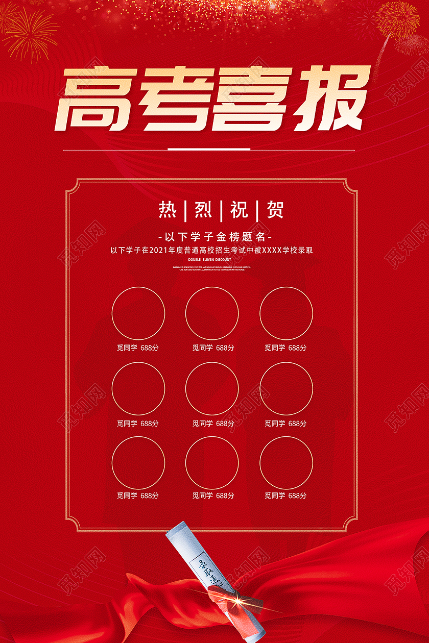 2021红色高考喜报战报海报