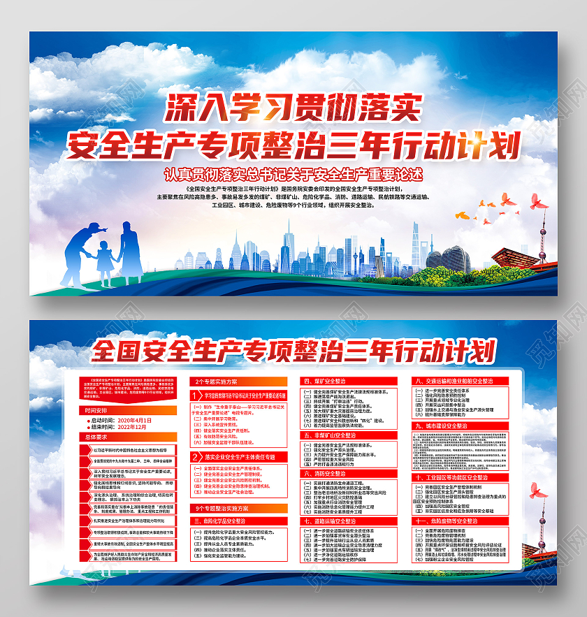 蓝色风格全国安全生产月安全生产专项整治三年行动宣传栏