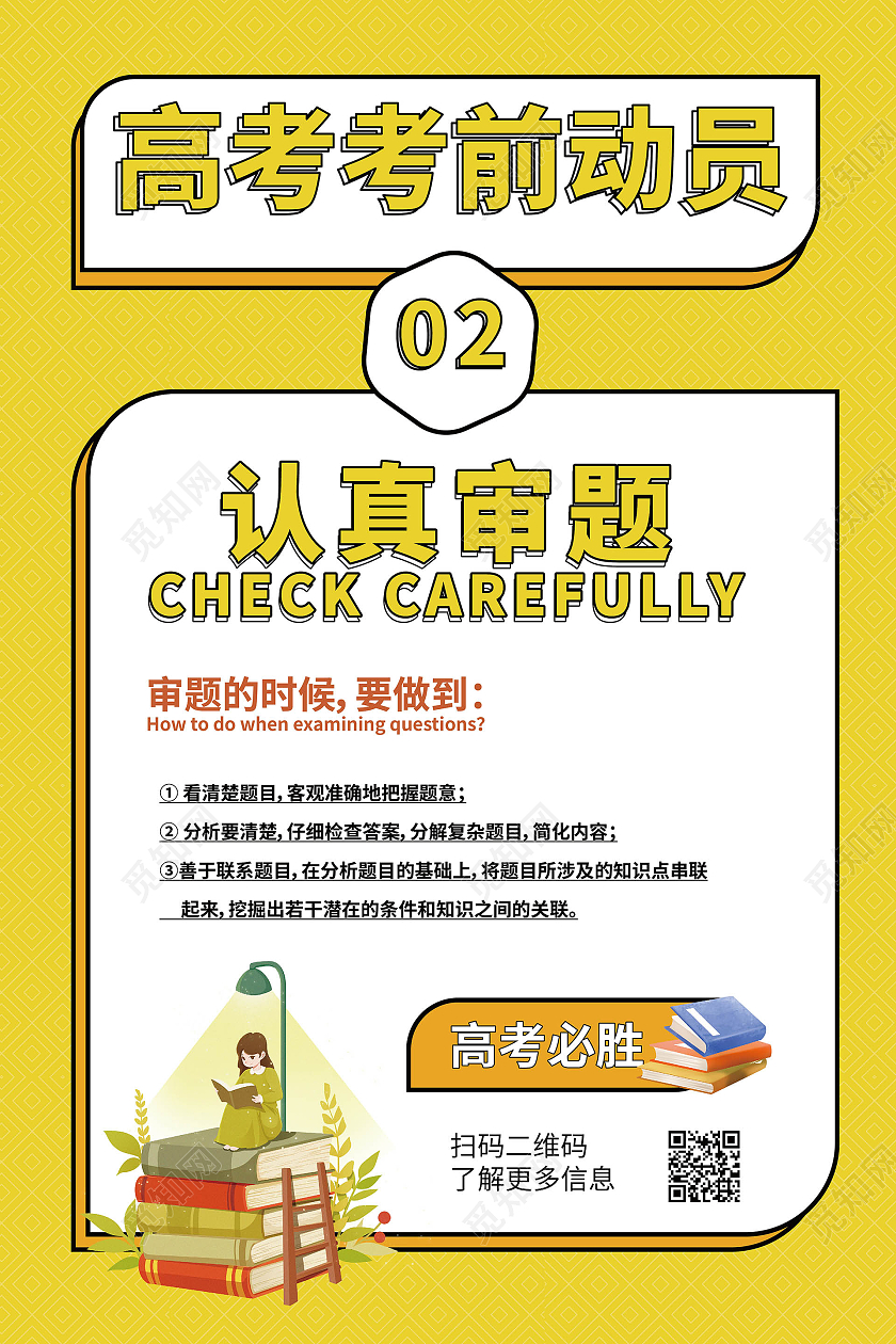 蓝黄色简洁卡通风格高考考前动员注意事项四张海报设计