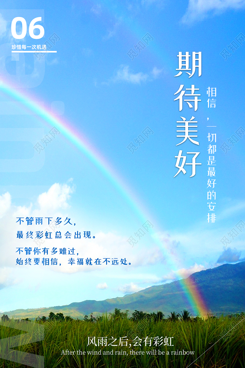 蓝色简约期待美好早安正能量海报