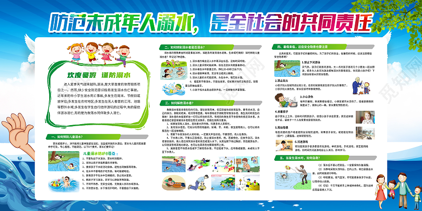 蓝色风格预防溺水宣传展板防溺水宣传栏