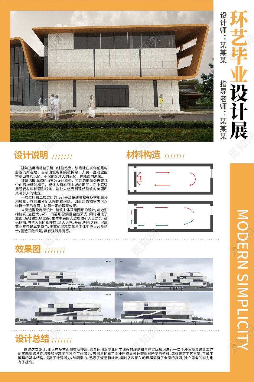 黄色创意简约2021环艺毕业作品设计展海报环艺毕业设计展板
