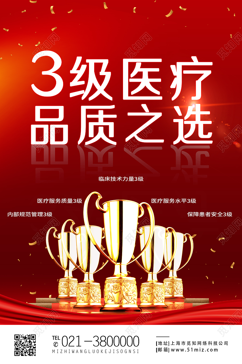 红色简约3级医疗品质之选医美海报