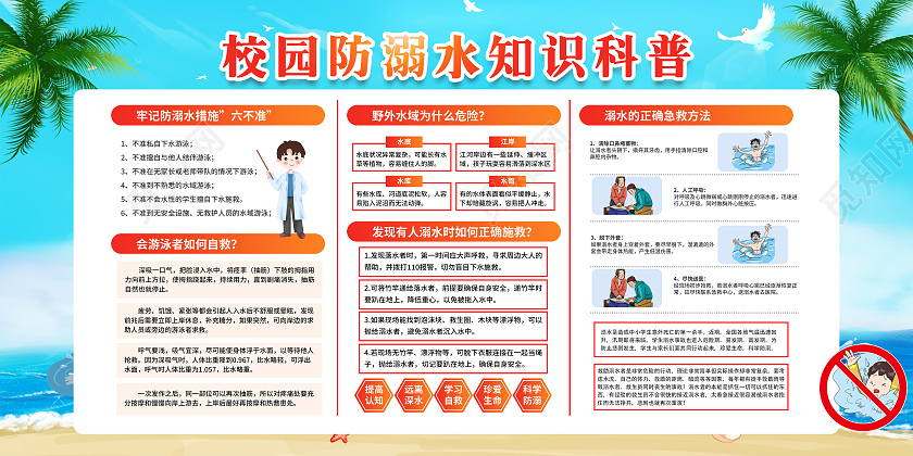 蓝色风格预防溺水防溺水宣传栏