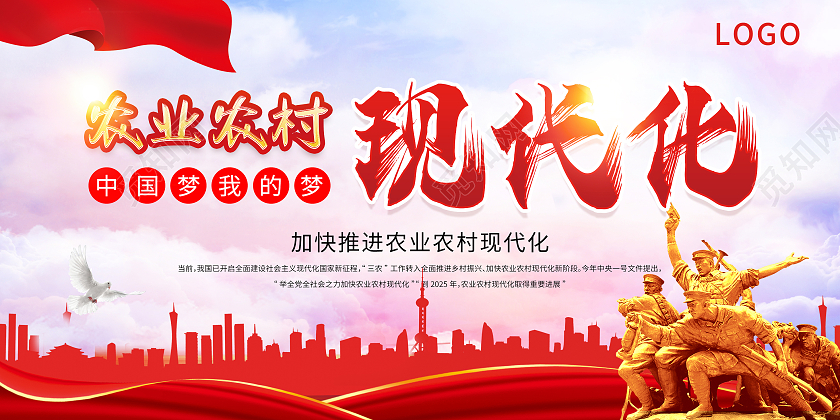 红色大气农业农村现代化宣传展板现代农业