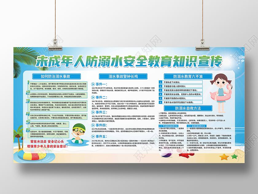 蓝色背景珍爱生命预防溺水安全知识宣传栏防溺水宣传栏