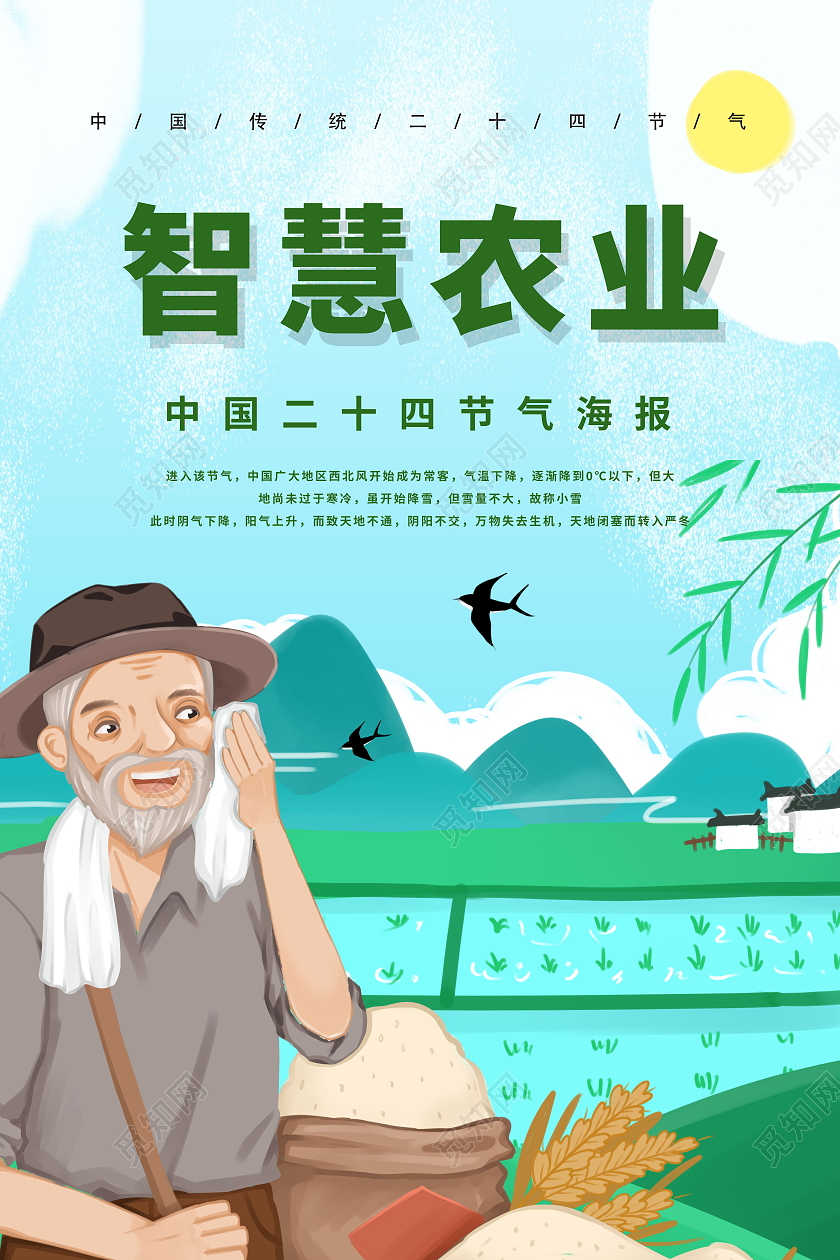 智慧农业美丽中国插画风农业主题海报