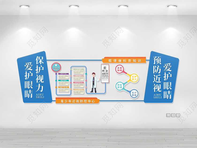 蓝色青少年眼健康科普爱护眼睛保护视力文化墙保护眼睛预防近视