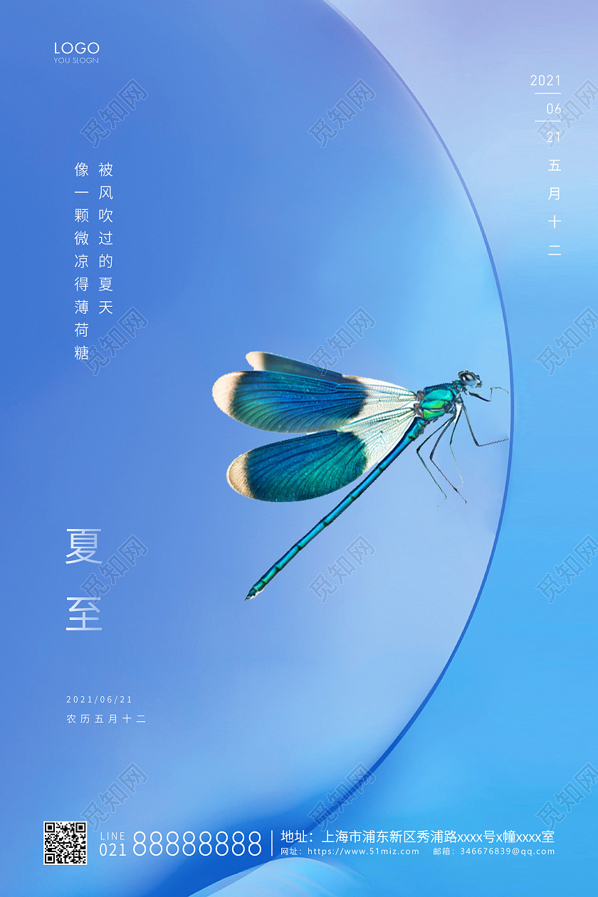 蓝色简约夏至二十四节气宣传海报二十四节气24节气夏至
