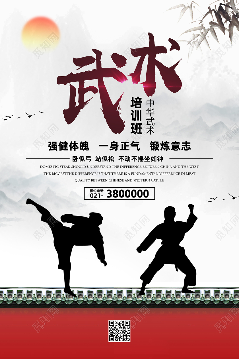 白色中国风武术武术暑假班海报