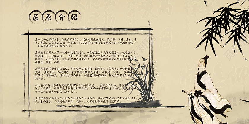 古风端午节屈原介绍展板