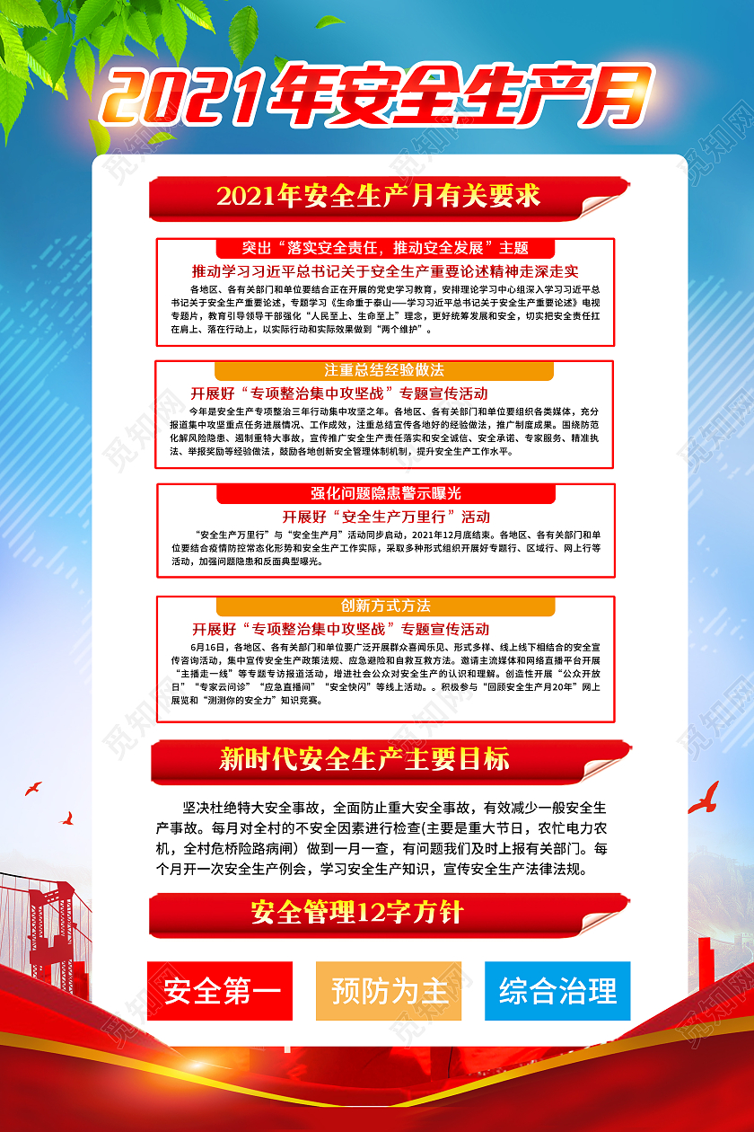 蓝色风格安全生产月宣传海报全国安全生产月套图