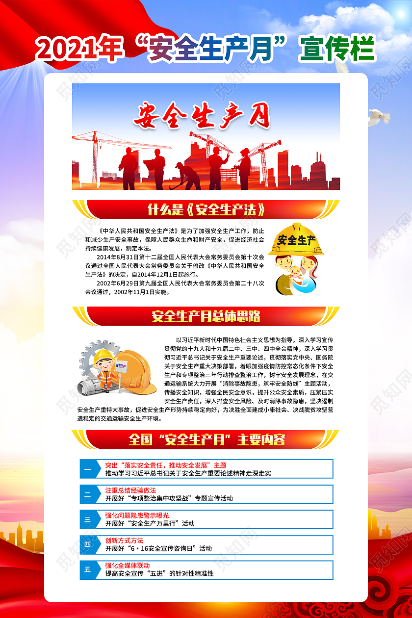 蓝色风格安全生产月宣传海报全国安全生产月套图