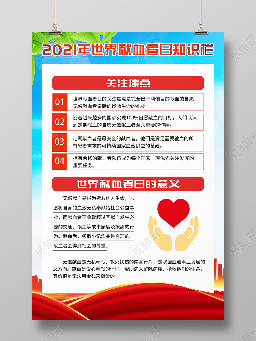绿色简约2021世界献血者日知识栏宣传模板