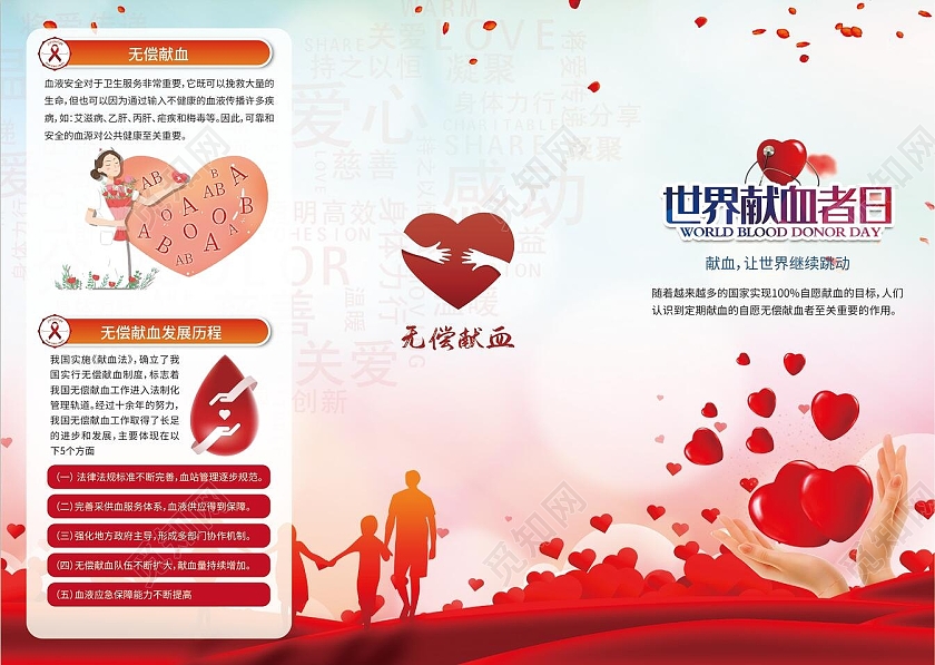 红色清新世界献血日三折页世界献血者日三折页