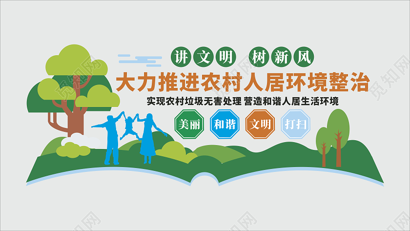 绿色简约大气农村人居环境整治文化墙