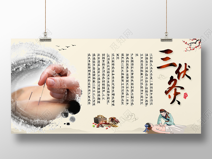 黄色古风三伏灸展板