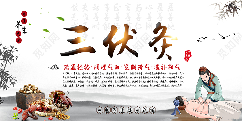 白色古风三伏灸展板