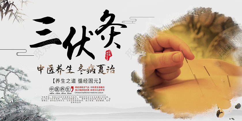 白色水墨风三伏灸展板