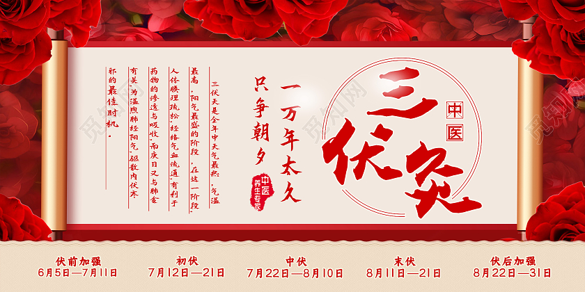 红色简约三伏灸展板