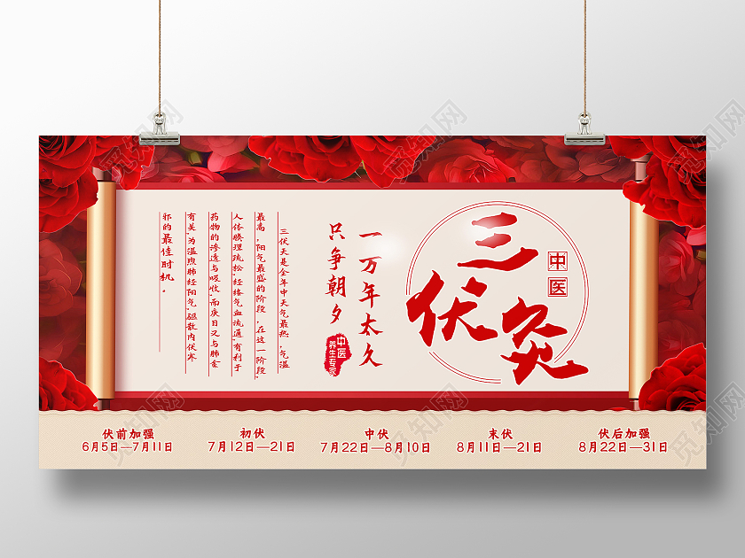 红色简约三伏灸展板