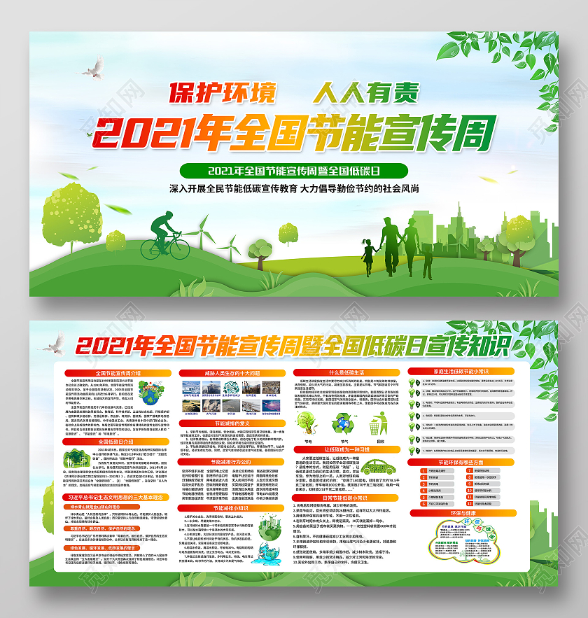 绿色风格节能减排低碳宣传展板全国节能宣传周宣传栏