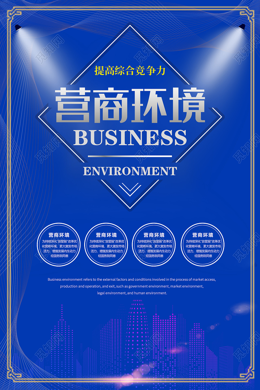 蓝色简约营商环境优化营商环境营商环境海报
