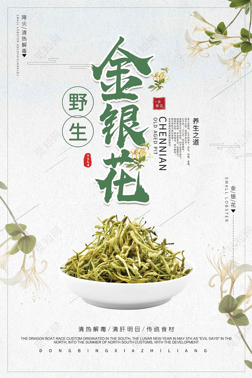 简约大气金银花药品海报