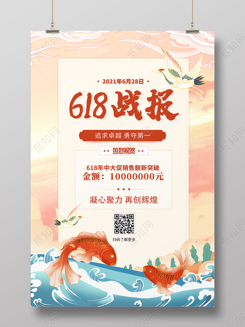 国潮风格618战报宣传海报