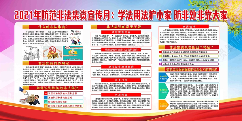 2021年防范非法集资宣传月学法用法护小家防非处非靠大家非法集资宣传月宣传栏