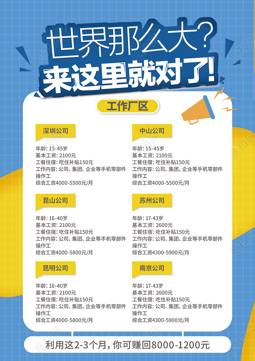 蓝色卡通暑假工设计工厂设计暑假工招聘宣传单