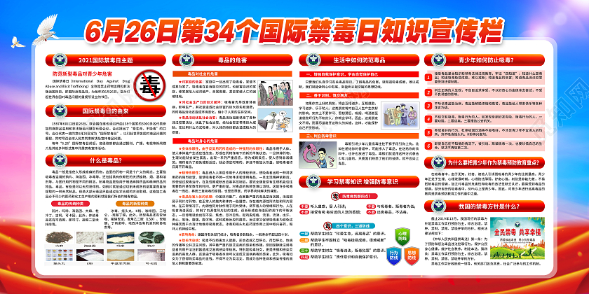 红色简约国际禁毒日宣传栏