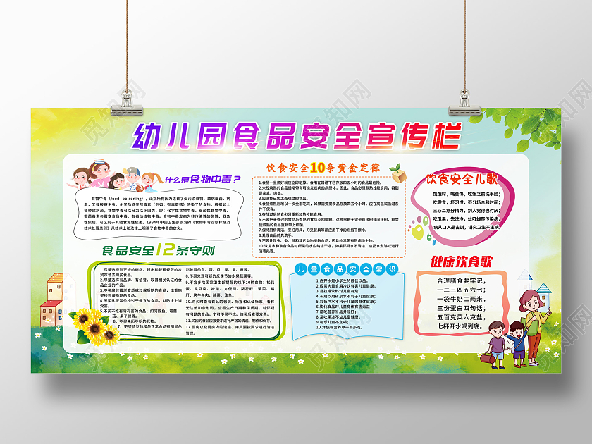 绿色简约幼儿园食品安全宣传栏